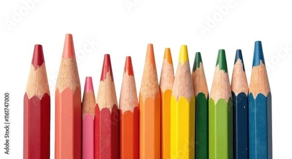 Fototapeta Vibrant Colored Pencils in a Row on White Background, Perfect for Art Projects and Design Inspiration