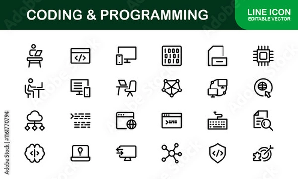 Fototapeta Customizable Coding and Programming Icons. Vector Graphics for Development, Design Systems, and Tech Workflows