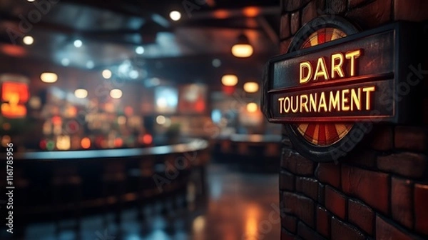 Obraz Sign that reads “DART TOURNAMENT”. - bar - pub - contest - bullseye - throwing - dart board 