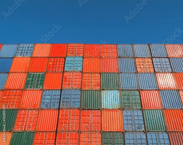 Fototapeta Low angle view of a stack of shipping containers