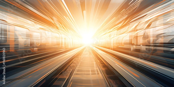 Fototapeta A Stunning View of Railroad Tracks with a Radiant Bright Sky in the Background
