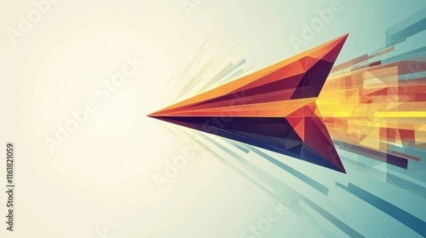 Fototapeta Artistic paper airplane in motion towards goal digital realm graphics minimalist style dynamic perspective innovation concept