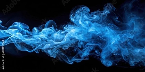 Fototapeta Blue smoke swirling elegantly on a dark black background, smoke, blue, abstract, texture, swirl, elegant, mysterious