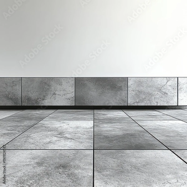 Fototapeta [Modern minimalist tile flooring patterns.] Gray Concrete Effect Tile Interior Space Modern Minimalist Design Texture Focus Wall Floor Decoration