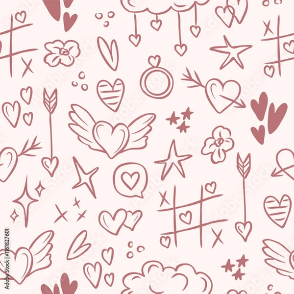 Fototapeta Hand drawn love elements seamless pattern