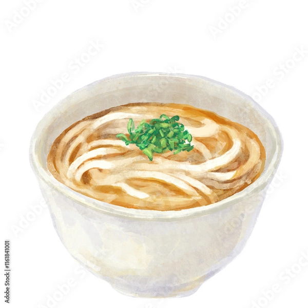 Obraz ねぎがのった温かい日本のうどんのイラスト