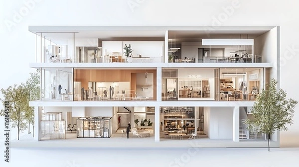 Fototapeta Modern Building Cross-Section, Interior Design Showcase
