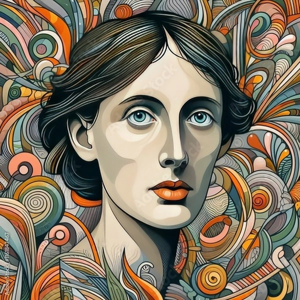 Obraz Virginia Woolf A modernist literary inspired portrait with a foc