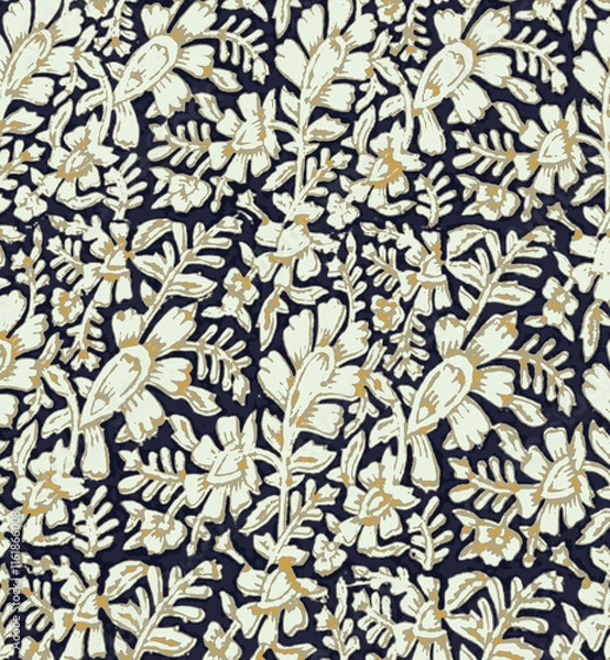 Obraz Ajrakh Pattern and block print and batik print Background digital printing textile pattern
