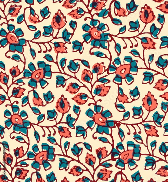 Obraz Ajrakh Pattern and block print and batik print Background digital printing textile pattern
