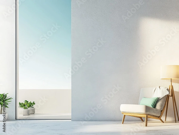 Fototapeta Bright and airy indoor space with modern furniture and natural light streaming in