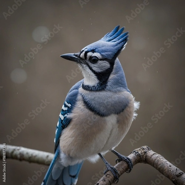 Obraz A blue jay with its crest raised.