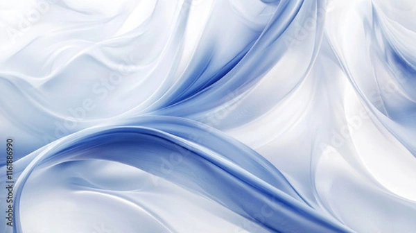 Obraz blurred gradient background transitioning smoothly from white to blue, evoking calmness, Frozen Wind: Abstract Soft Waves on White Cloth Background