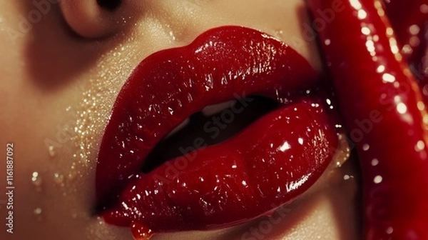 Fototapeta A woman's lips are painted red