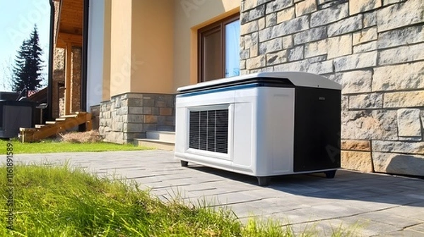 Fototapeta Big Backup Natural Gas Generator for House Building Outdoor