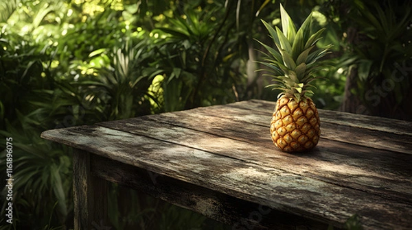 Obraz pineapple on the table with copy space 4K green tone