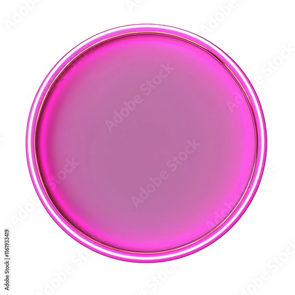 Fototapeta Circular neon frame in bright pink, glowing effect, Isolated on transparent or white background cut out