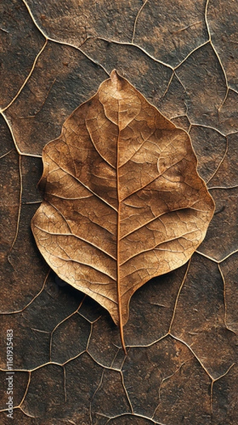 Obraz Dried Leaf Texture  Autumn Brown Leaf on Cracked Surface
