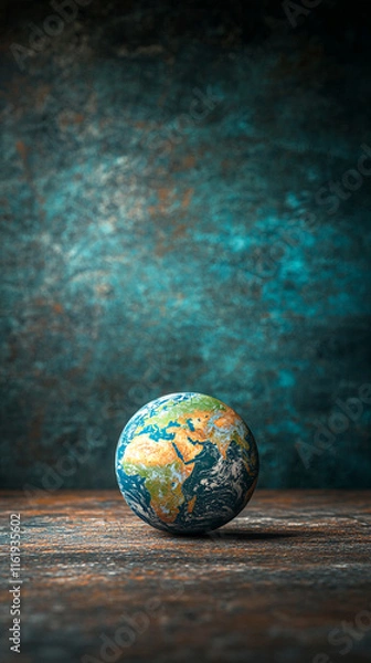Obraz Earth Globe on Rustic Wooden Surface  Global Concept