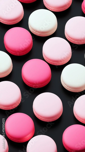 Fototapeta Rows of macarons, light pink and vanilla flavours,.
