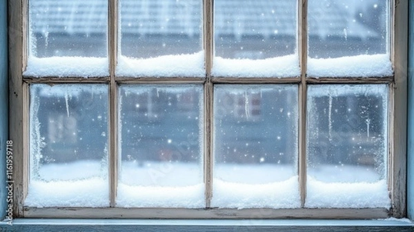 Obraz Snowy Winter Window Pane View Outside Scene