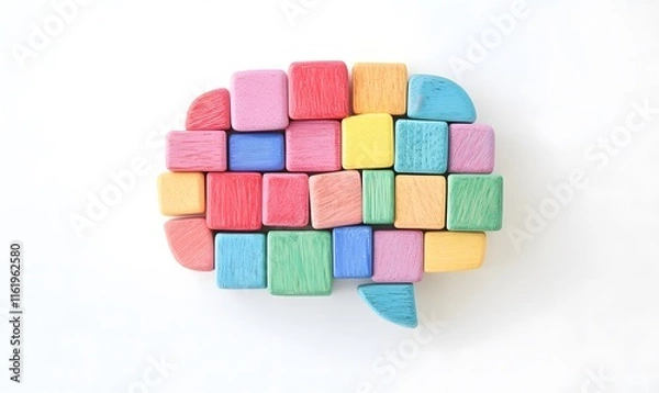 Fototapeta Colorful wooden blocks forming a brain shape.