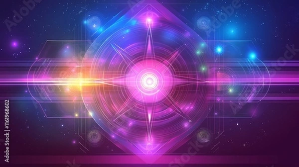 Obraz Abstract Cosmic Tech Mandala Glowing Nebula Design