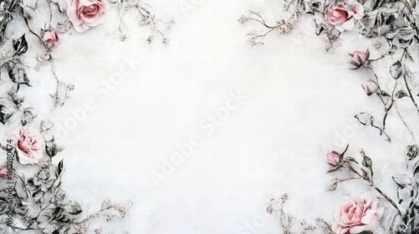 Fototapeta Elegant Floral Background with Soft Pink Roses and Delicate Branches