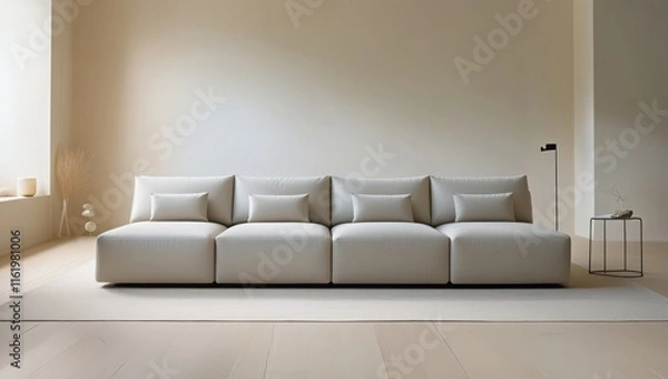 Fototapeta Modern Beige Sectional Sofa in Minimalist Room Setting