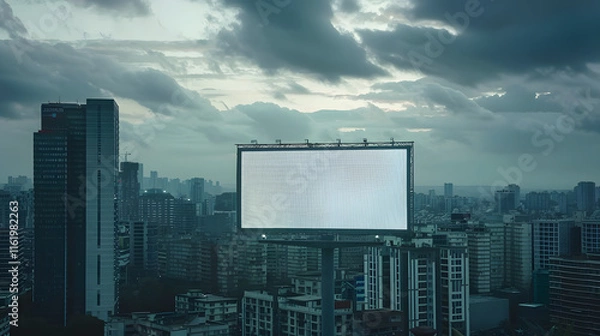 Fototapeta Outdoor blank white billboard mockup in an empty street, ideal for showcasing marketing projects, branding concepts, social media promotions