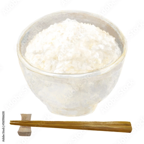 Obraz 白いお茶碗に盛った白ごはんのイラスト(お箸付き)