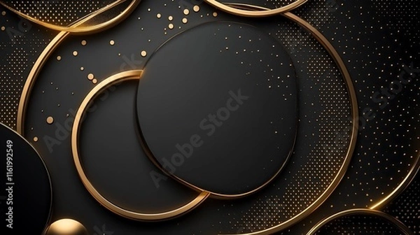Fototapeta Dark Brown Background with Golden Gridlines and Circles