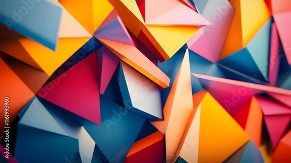 Fototapeta Colorful geometric pieces interlocking with dynamic shadows creating a complex and eye-catching design