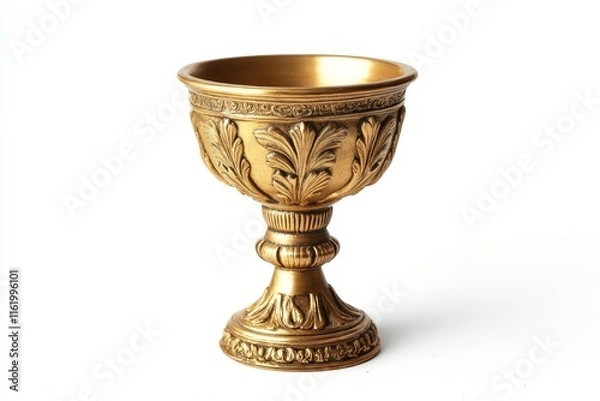 Fototapeta Ornate golden goblet on white background.