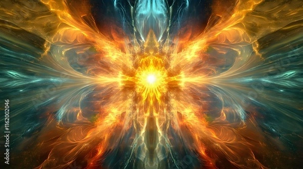 Fototapeta A bright burst of energy radiating from the center creating rays of vibrant color flowing outward