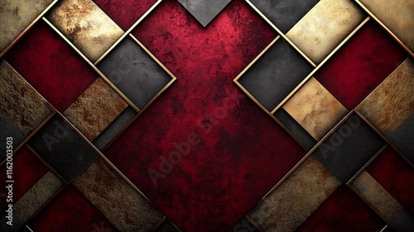 Obraz Deep Burgundy Background with Platinum and Gold Geometric Patterns