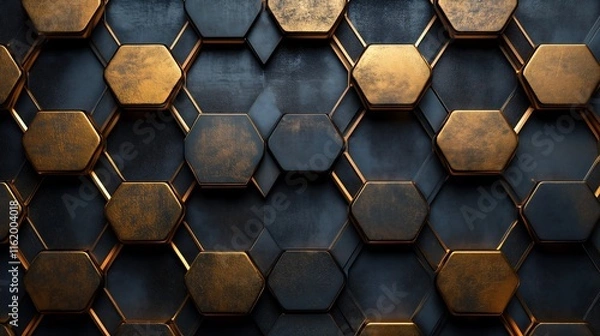Obraz Deep Chocolate Brown Background with Golden Hexagonal Patterns