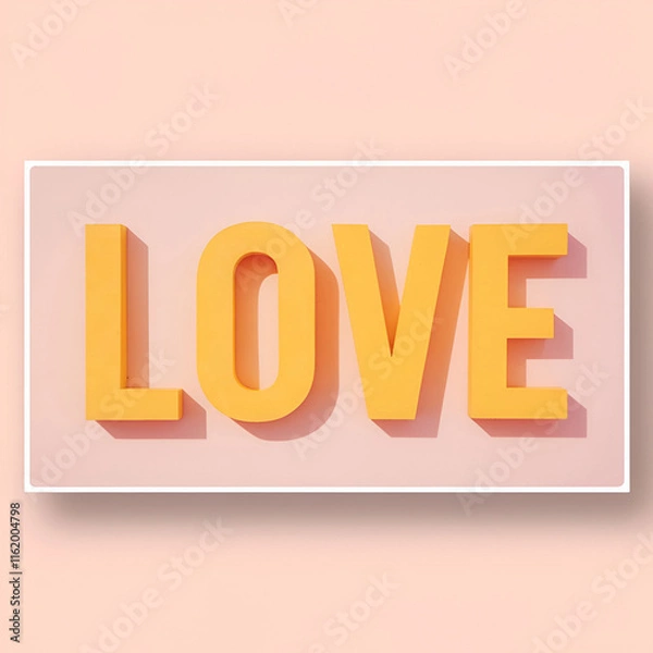 Fototapeta Yellow letters spelling love on a vibrant pink background create a cheerful and affectionate visual
