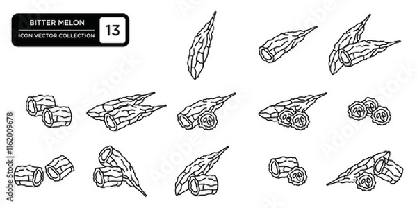 Fototapeta Bitter melon icon collection, editable and resizable vector icon templates.