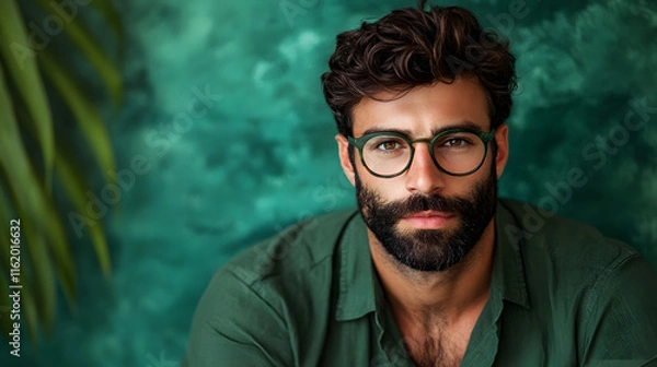 Obraz portrait of a person green background with copy space 4K