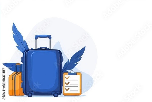 Fototapeta Minimalistic travel design featuring suitcases and travel checklist clean environment digital illustration travel concept