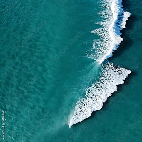 Fototapeta Aerial view beautiful of sea waves from drone. Stock image of blue color of ocean water, sea surface. Top view on turquoise waves, clear water surface texture.