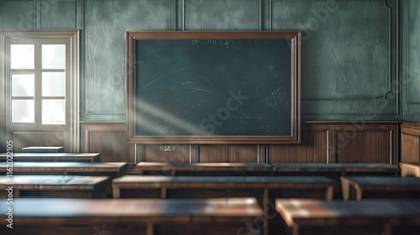 Fototapeta An blank chalkboard in empty class