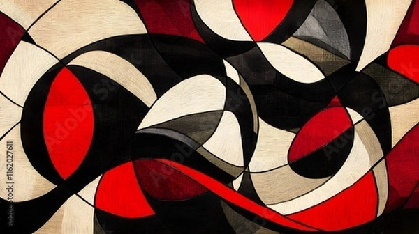 Obraz Fluid shapes weaving around geometric structures in a harmonious yet dynamic abstract pattern