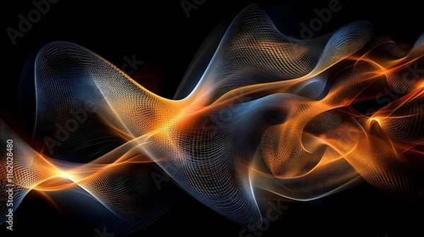 Obraz Fluid curves flowing over rigid geometric patterns creating an abstract visual interaction