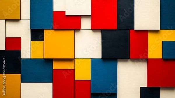 Obraz Minimalist design with overlapping squares in primary colors arranged in a precise layered structure