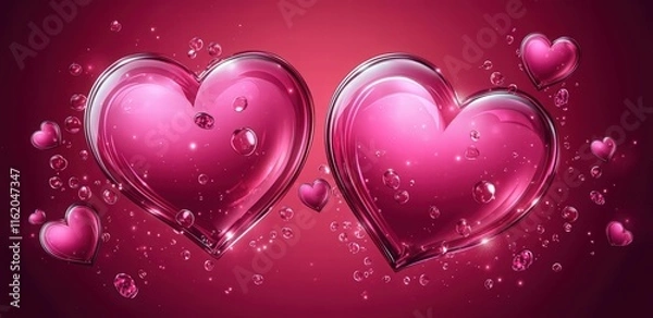 Fototapeta background for Valentine's Day, pink hearts flying in all directions. happy Valentine's holiday greeting card template, web banner, poster, or presentation background with a copy space area