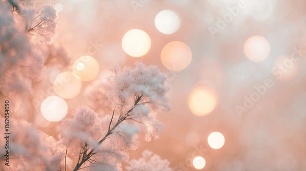 Fototapeta Captivating close up of a flower surrounded by warm pink and orange afternoon light with a soft bokeh blur in the background