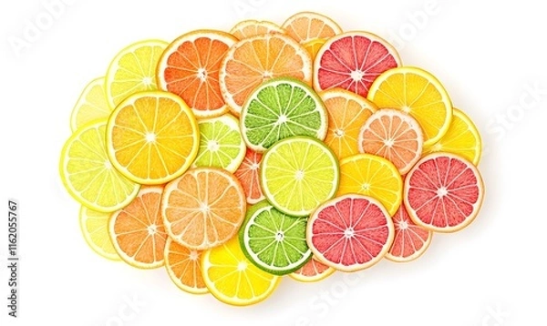 Fototapeta Colorful citrus fruit slices arranged in a cloud shape.