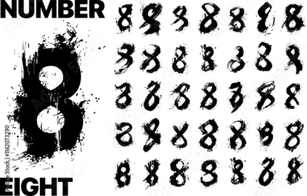 Fototapeta Vector number Eight. Many variations of the number 8 on a white background.